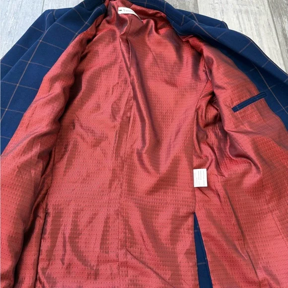 YuanLu Boys Navy Windowpane Plaid Suit Set Jacket Pants Size 12 Formal - Picture 10 of 14